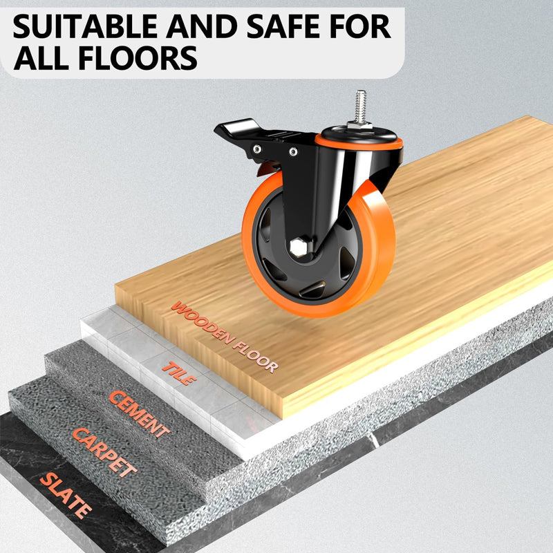 3 Inch Caster Wheels 400 lbs Capacity Threaded Stem Casters 3/8"-16 x 1" for Cart Furniture