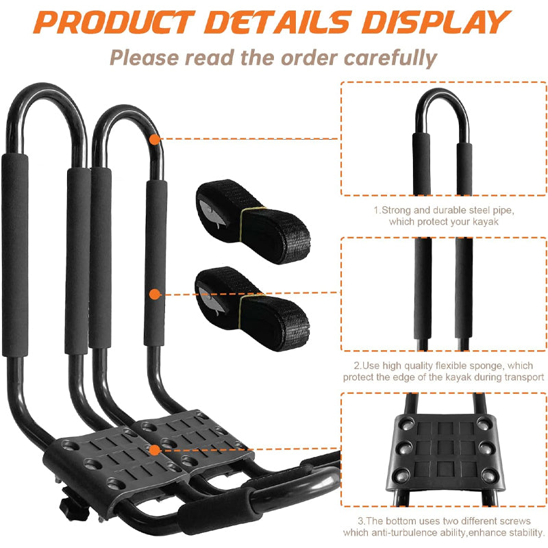 Kayak Roof Rack 2pcs Heavy Duty Kayak Roof Carrier with 2 Ropes for SurfBoard Car SUV