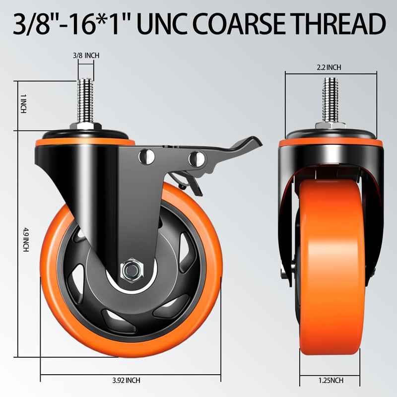 4 Inch Stem Caster Wheels 500 lbs Heavy Duty Industrial Casters No Noise Swivel Caster Wheels