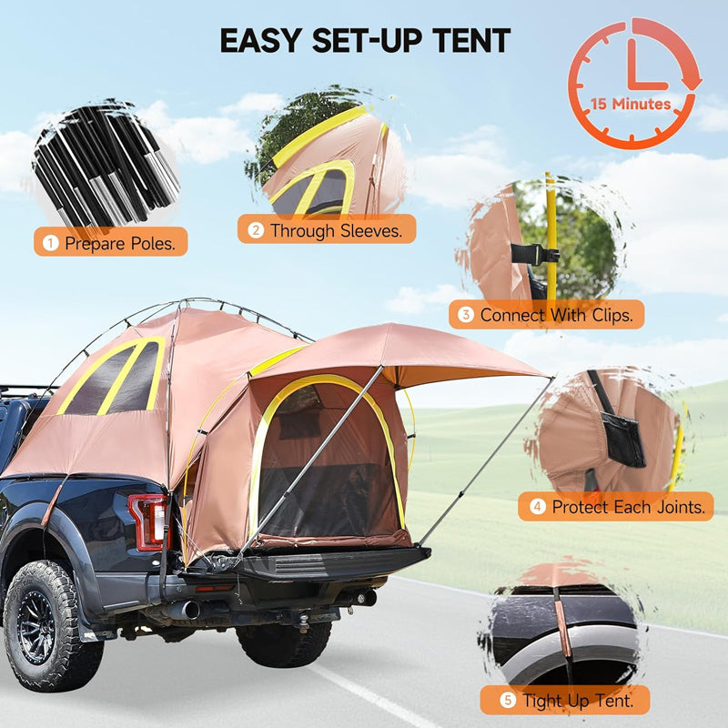 5.5'-5.8' Truck Tent PU3000mm Waterproof Pickup Truck Tent Truck Bed Tent with Awning