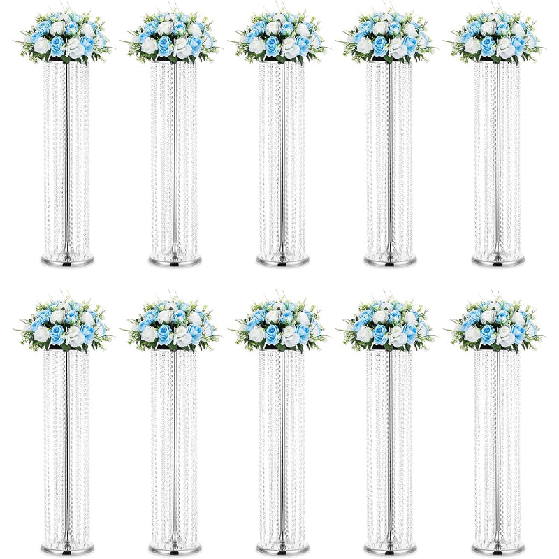 10PCS Crystal Wedding Flowers Stand 35.43inch Tall Centerpieces Flower Vases Party Tables Decorations