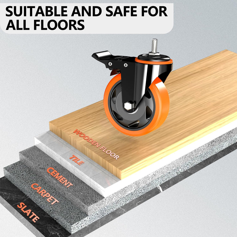 4 Inch Stem Caster Wheels 500 lbs Heavy Duty Industrial Casters No Noise Swivel Caster Wheels