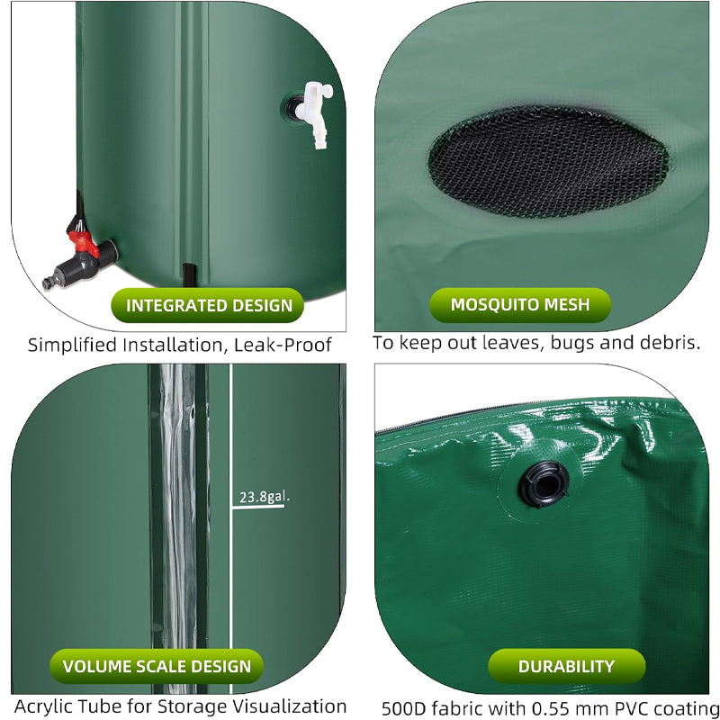 53 Gallon Rain Barrel Portable Water Storage Tank with Filter Two Spigots and Overflow Kit