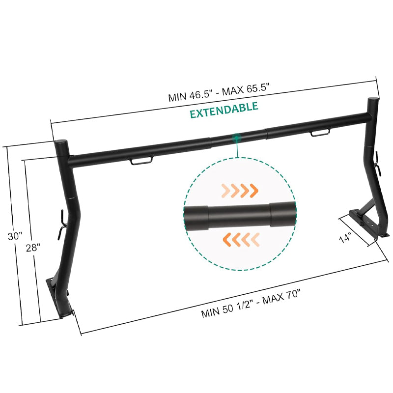 800 lbs Capacity Truck Rack 46"-71" Non-Drilling Steel Extendable Truck Bed Rack