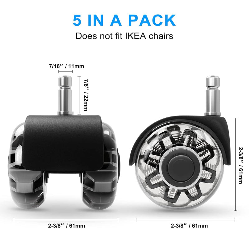2 Inch Office Chair Caster Wheels 5 Pack Heavy Duty Chair Wheels 2200 lbs Load Capacity