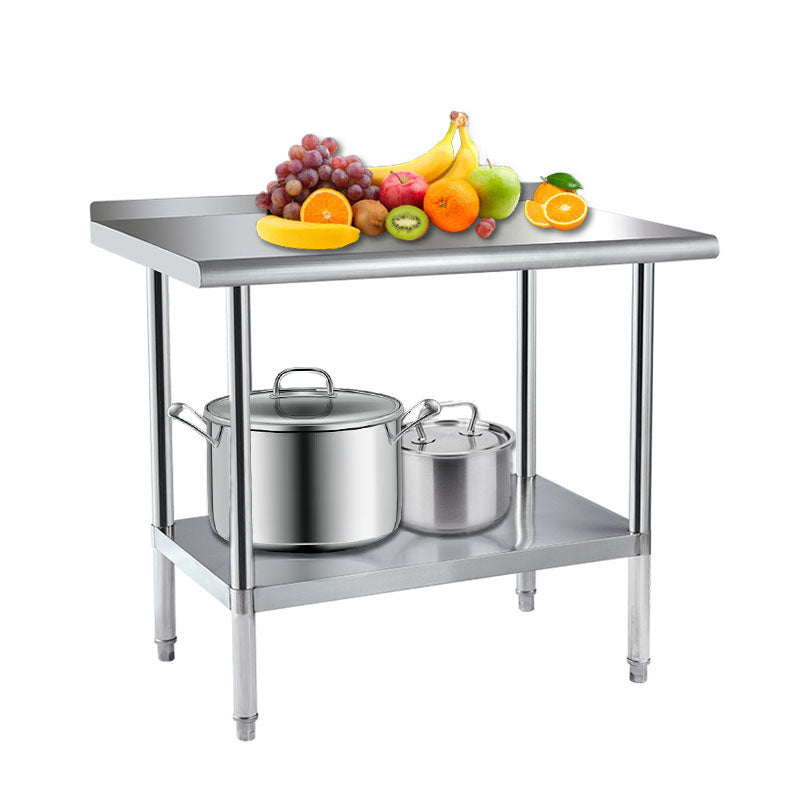 Stainless Steel Preparation Counter, Double Kitchen Countertop, Catering Equipment, Round Foot Adjustment Worktop