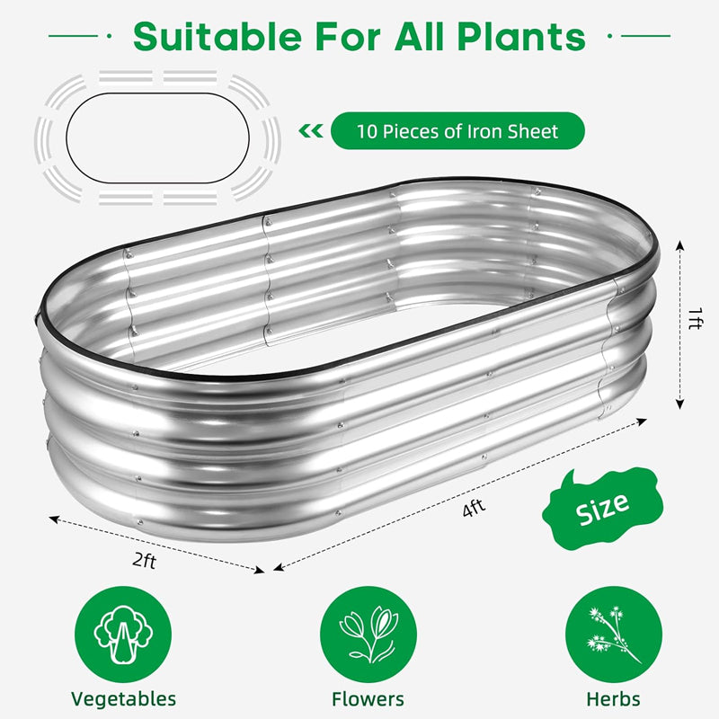 4×2×1 ft Raised Garden Bed Galvanized Large Garden Bed for Vegetables Fruits Flowers
