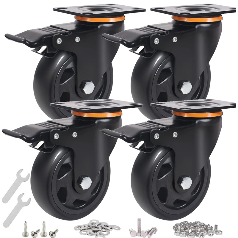 4 Inch Caster Wheels 500 lbs Load Capacity Per Caster Set of 4 Swivel Plate Casters Dual Locking Plate Casters