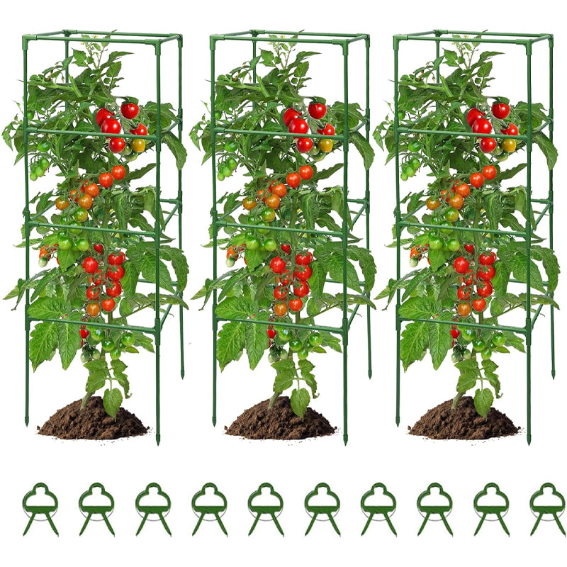 41 x 15 x 15 Inches Tomato Cages 3 Packs Heavy Duty Steel Tomato Plant Support Pole with 10pcs Clips