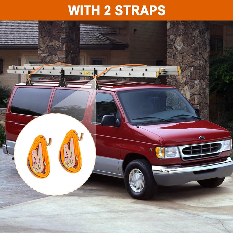 3 Bars Van Ladder Rack 750 lbs Capacity Adjustable Van Roof Ladder Rack with Ladder Stoppers
