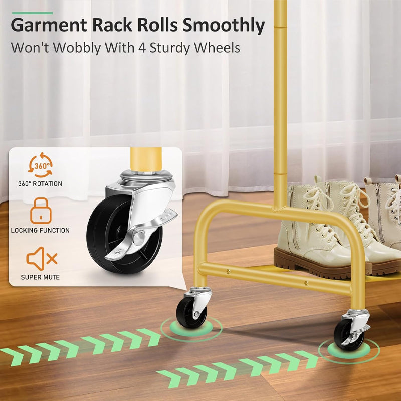 Clothing Garment Rack 43" × 15" × 63" Metal Rolling Clothes Organizer with 4 Swivel Casters