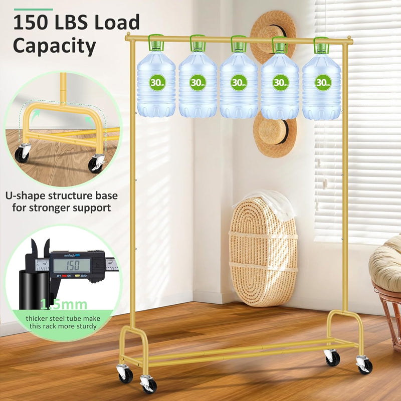 Clothing Garment Rack 43" × 15" × 63" Metal Rolling Clothes Organizer with 4 Swivel Casters