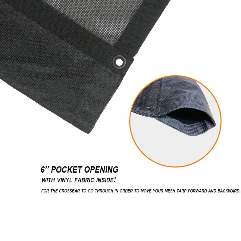 Dump Truck Mesh Tarp 7' × 18' Black Heavy Duty Cover with 6'' Pocket Double Needle Stitch Webbing