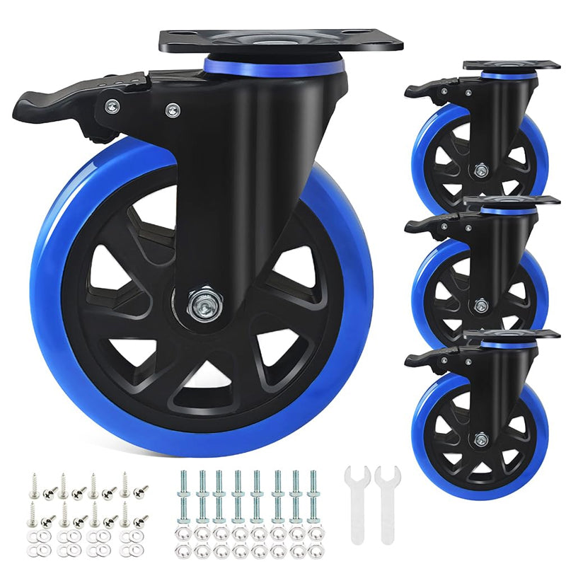 6 Inch Caster Wheels 700 lbs Load Capacity Per Caster Polyurethane Foam No Noise Wheels