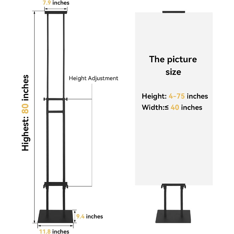 Double-Sided Poster Stand Adjustable Height Up to 75" Sign Holder with Base for Board and Foam