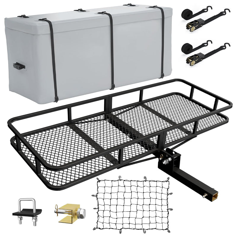 Hitch Cargo Carrier 60" x 24" x 6" 500 LBS Load Capacity Folding Trailer Hitch Mounted Steel Cargo Basket