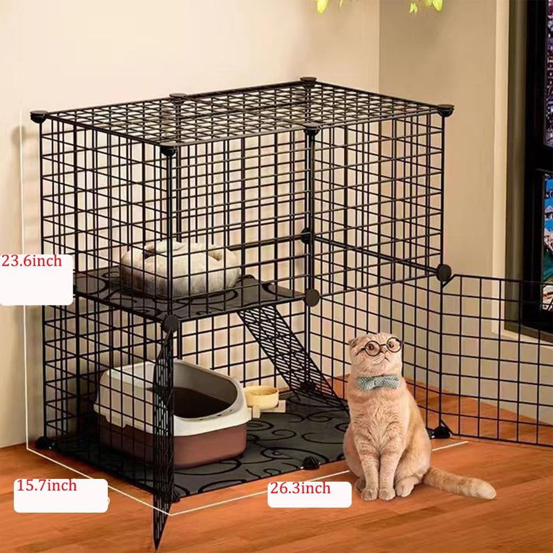 2-Tier Cat Cage for Small and Medium Cats DIY Cat Playpen Metal Kennel Indoor Cat Enclosures