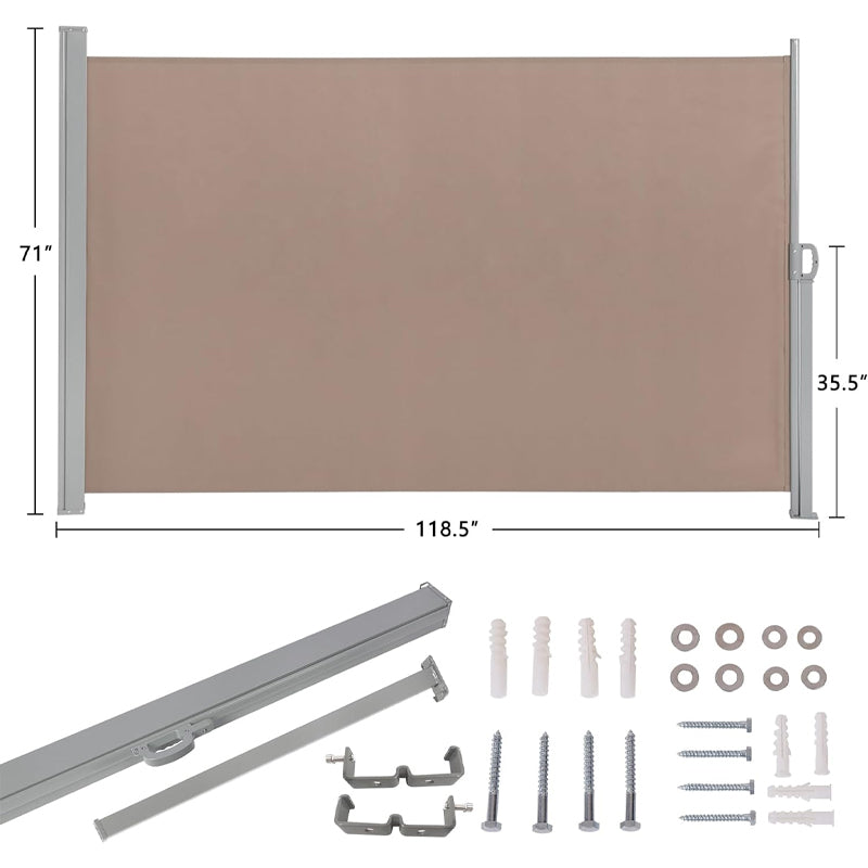71'' × 118'' Retractable Side Awning Full Aluminum Outdoor Privacy Screen for Patio Sun Shade Backyard Balcony