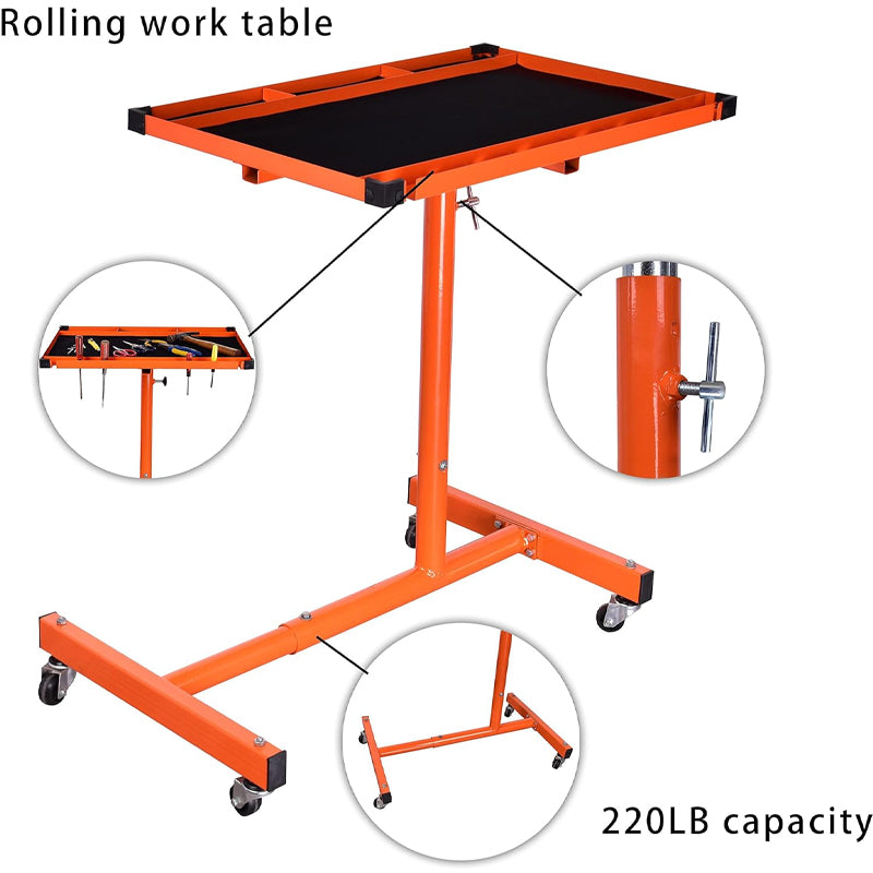220 LBS Capacity Rolling Tool Table Adjustable Height Mechanic Rolling Tool Tray