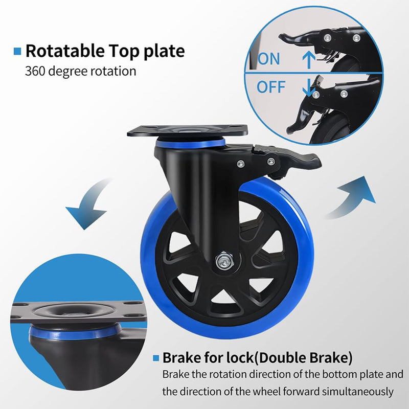 6 Inch Caster Wheels 700 lbs Load Capacity Per Caster Polyurethane Foam No Noise Wheels