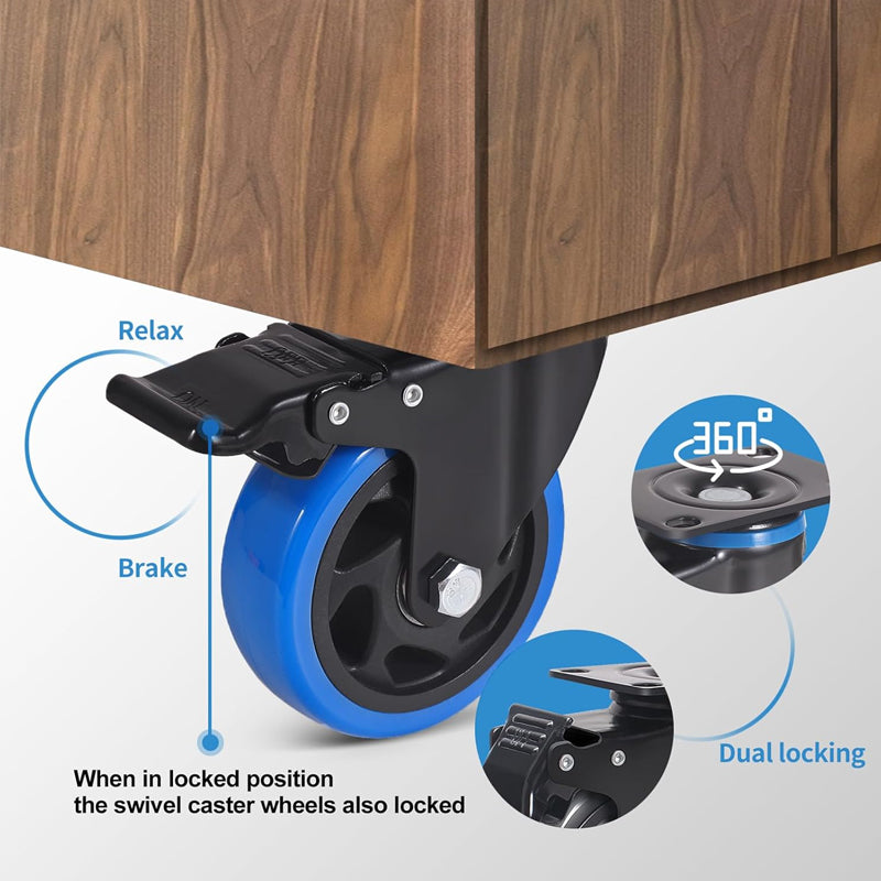 6 Inch Caster Wheels 700 lbs Load Capacity Per Caster Polyurethane Foam No Noise Wheels