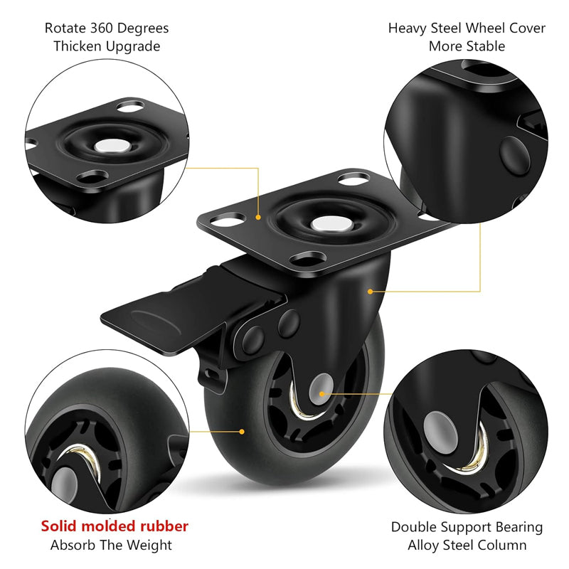 3 Inch Caster Wheels 500 lbs Load Capacity Per Caster 4 Heavy Duty Quiet Casters Non-Marking Wheels