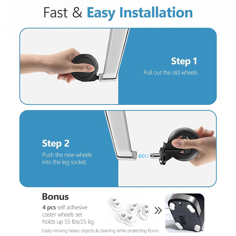 3 inch Office Chair Wheels 5pcs Rubber Chair Casters 130 lbs Load Capacity Caster Wheels Replacement