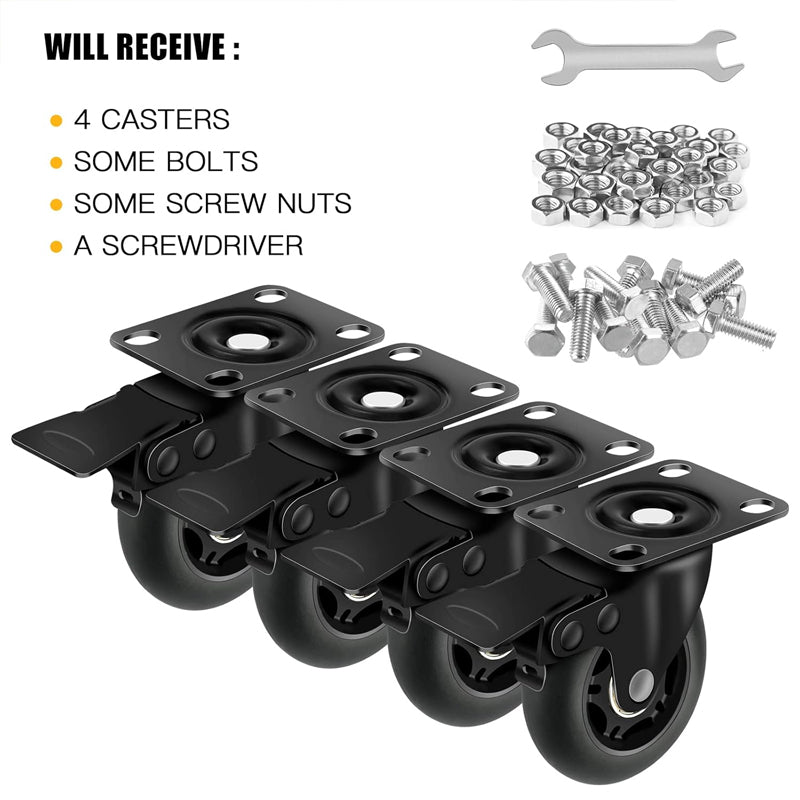 3 Inch Caster Wheels 500 lbs Load Capacity Per Caster 4 Heavy Duty Quiet Casters Non-Marking Wheels