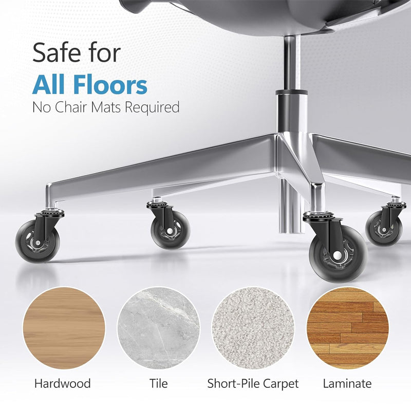 3 inch Office Chair Wheels 5pcs Rubber Chair Casters 130 lbs Load Capacity Caster Wheels Replacement