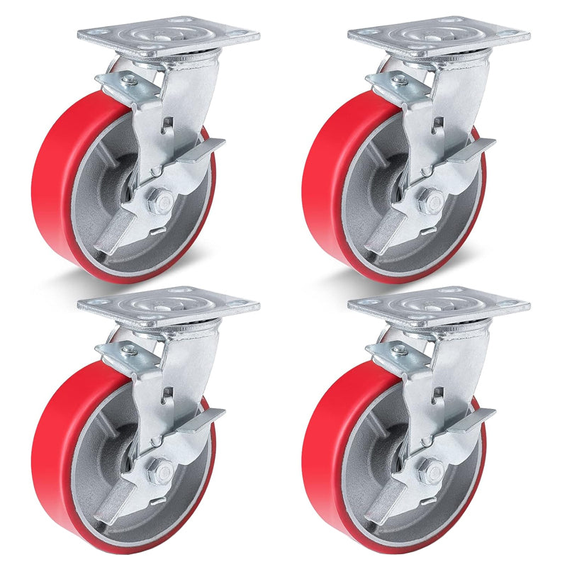 6 Inch Plate Swivel Casters 4 Pack No Noise Polyurethane Wheels 1200 lbs Capacity Per Wheel