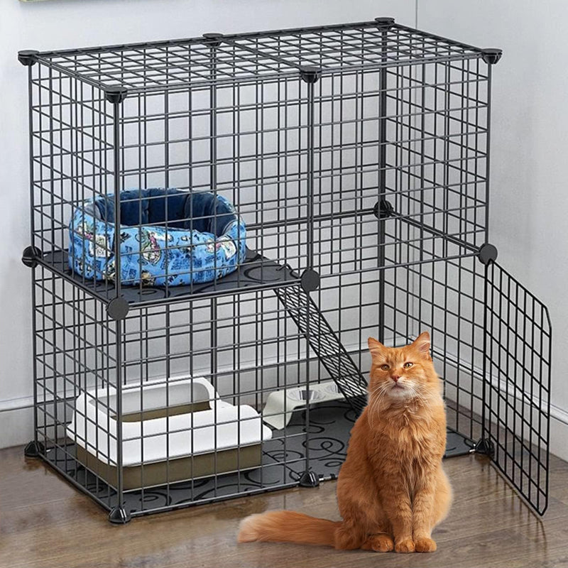 2-Tier Cat Cage for Small and Medium Cats DIY Cat Playpen Metal Kennel Indoor Cat Enclosures