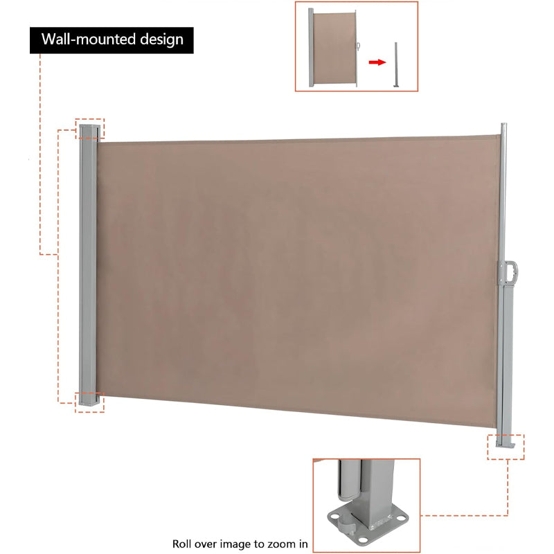 71'' × 118'' Retractable Side Awning Full Aluminum Outdoor Privacy Screen for Patio Sun Shade Backyard Balcony