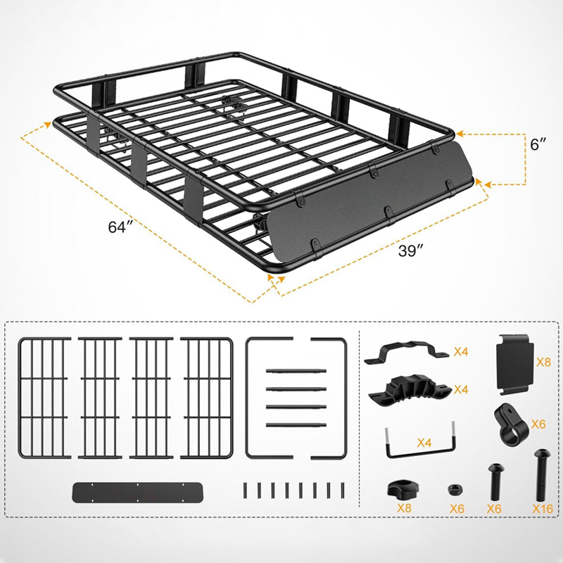 64"×39"×6" Roof Rack Cargo Basket 250 LBS Capacity Luggage Holder for SUV Truck Vehicle