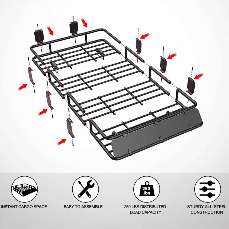 64"×39"×6" Roof Rack Cargo Basket 250 LBS Capacity Luggage Holder for SUV Truck Vehicle
