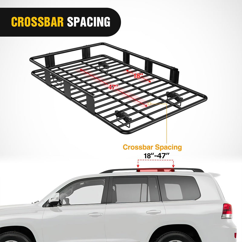 64"×39"×6" Roof Rack Cargo Basket 250 LBS Capacity Luggage Holder for SUV Truck Vehicle