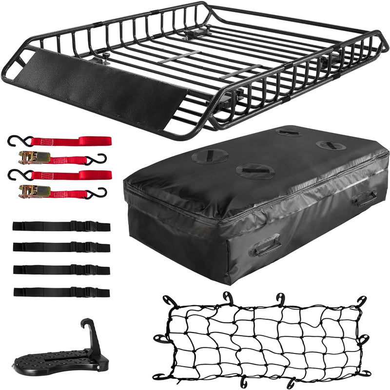 51"×36"×5" Roof Rack Basket 200 LBS Capacity Waterproof Cargo Bag with Attachment Hooks