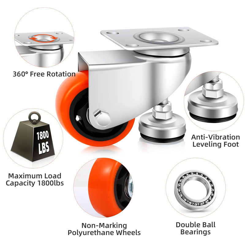 3 Inch Leveling Casters with Adjustable Leveling Feet 1800 lbs Industrial Grade Workbench Casters