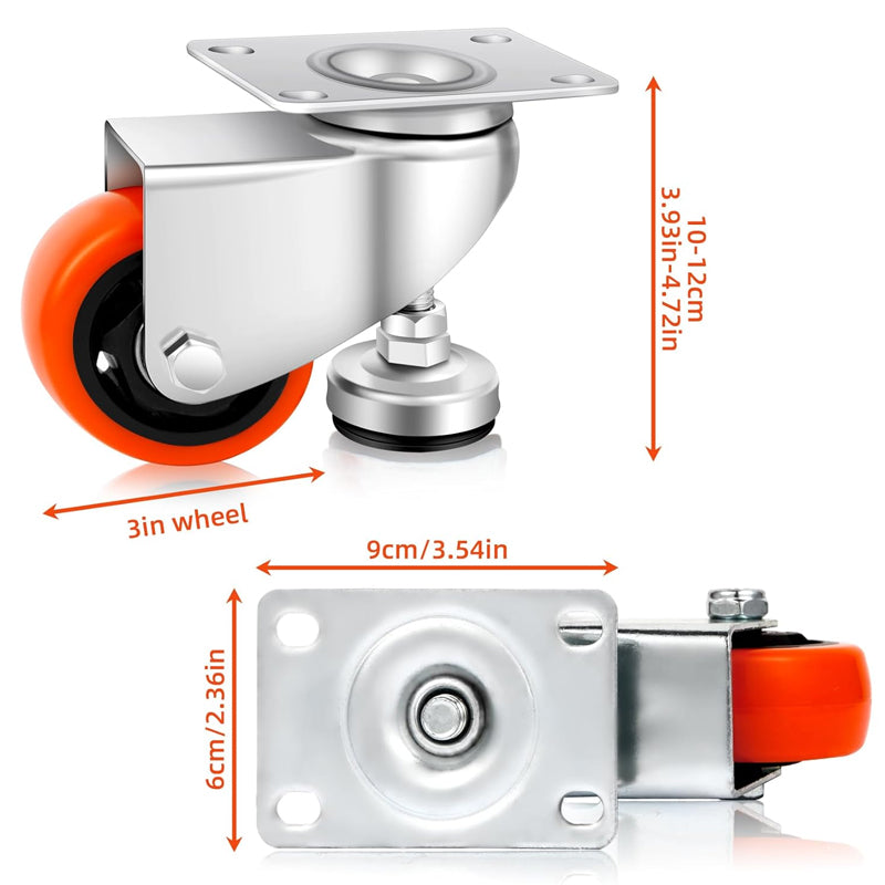 3 Inch Leveling Casters with Adjustable Leveling Feet 1800 lbs Industrial Grade Workbench Casters