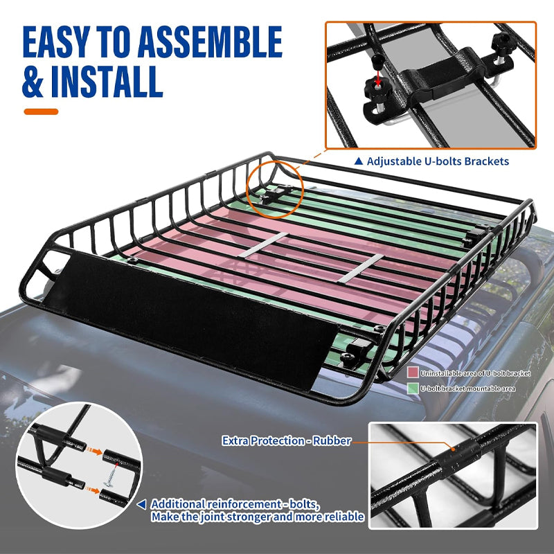 51"×36"×5" Roof Rack Basket 200 LBS Capacity Waterproof Cargo Bag with Attachment Hooks