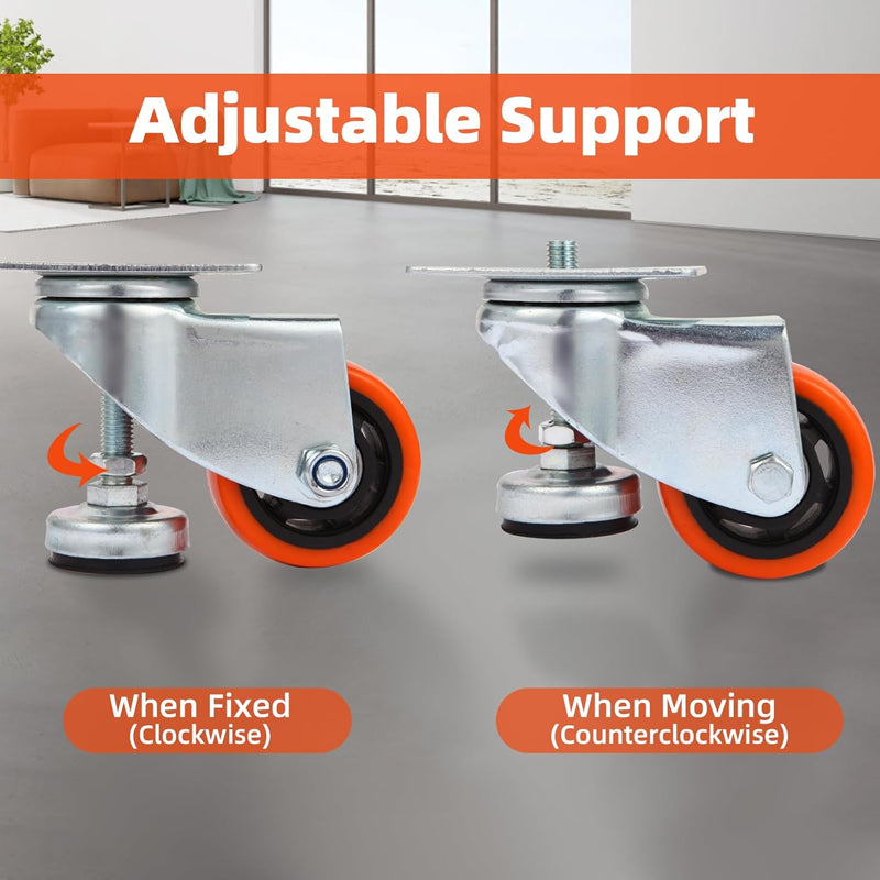 3 Inch Leveling Casters with Adjustable Leveling Feet 1800 lbs Industrial Grade Workbench Casters