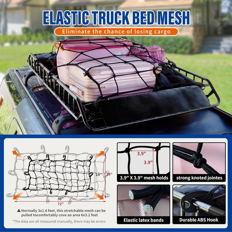 51"×36"×5" Roof Rack Basket 200 LBS Capacity Waterproof Cargo Bag with Attachment Hooks