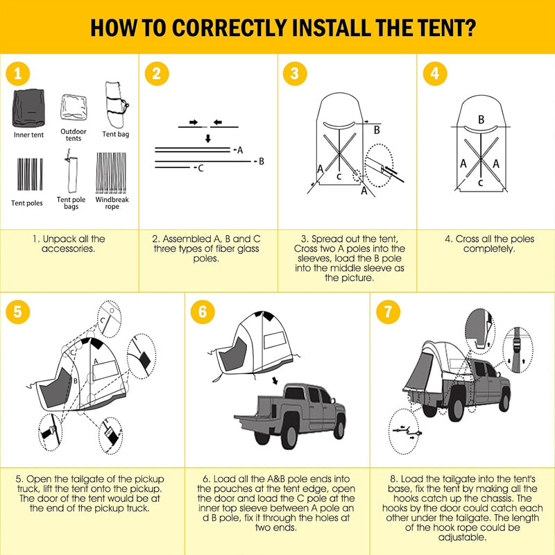 5.5-6.3 FT Truck Tent Waterproof PU5000mm Oxford Pickup Truck Tent with Awning Shade