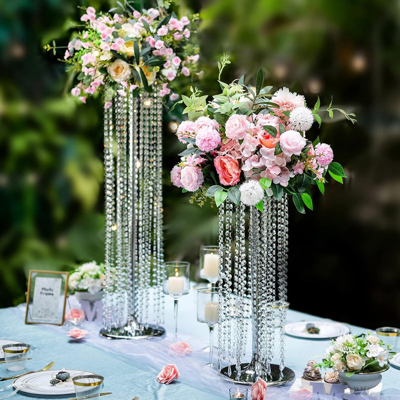 10PCS Crystal Wedding Flowers Stand 35.43inch Tall Centerpieces Flower Vases Party Tables Decorations