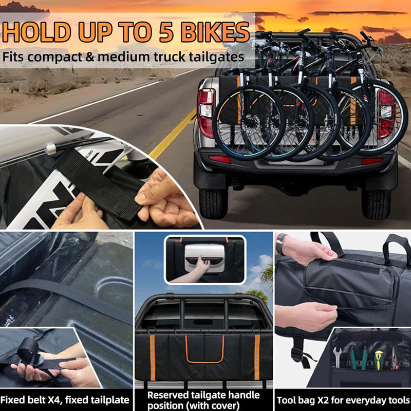 Tailgate Bike Pad for 5 Mountain Bikes Waterproof Material Tailgate Cover 2 Tool Pockets