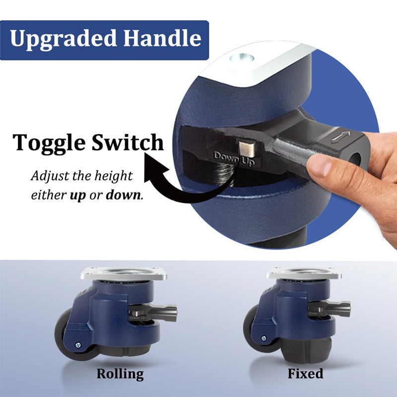 2 Inch Leveling Casters with Upgraded Handle 2200 lbs Capacity Leveling Casters 360° Swivel Caster Wheels