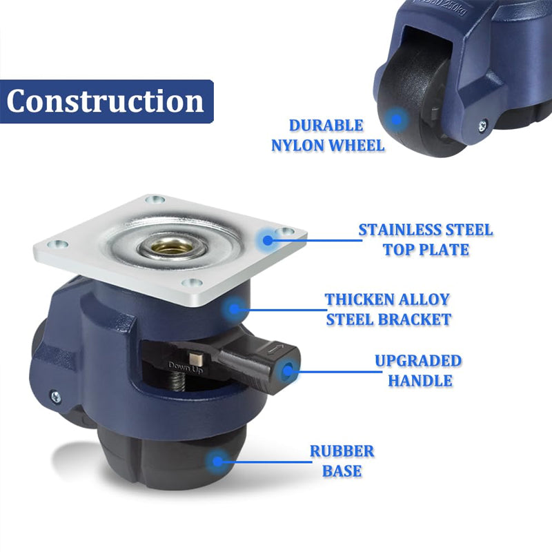 2 Inch Leveling Casters with Upgraded Handle 2200 lbs Capacity Leveling Casters 360° Swivel Caster Wheels