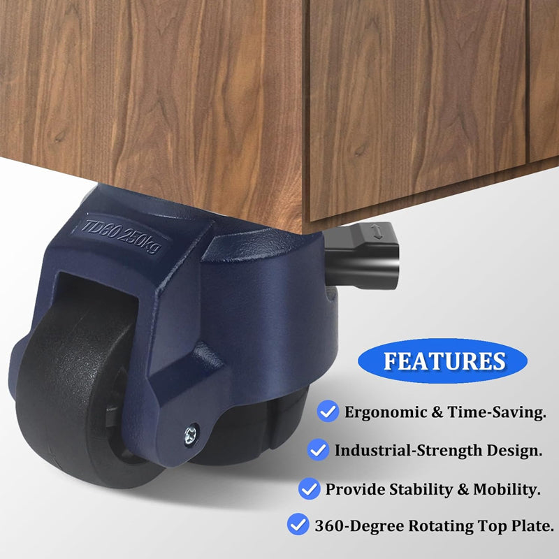 2 Inch Leveling Casters with Upgraded Handle 2200 lbs Capacity Leveling Casters 360° Swivel Caster Wheels