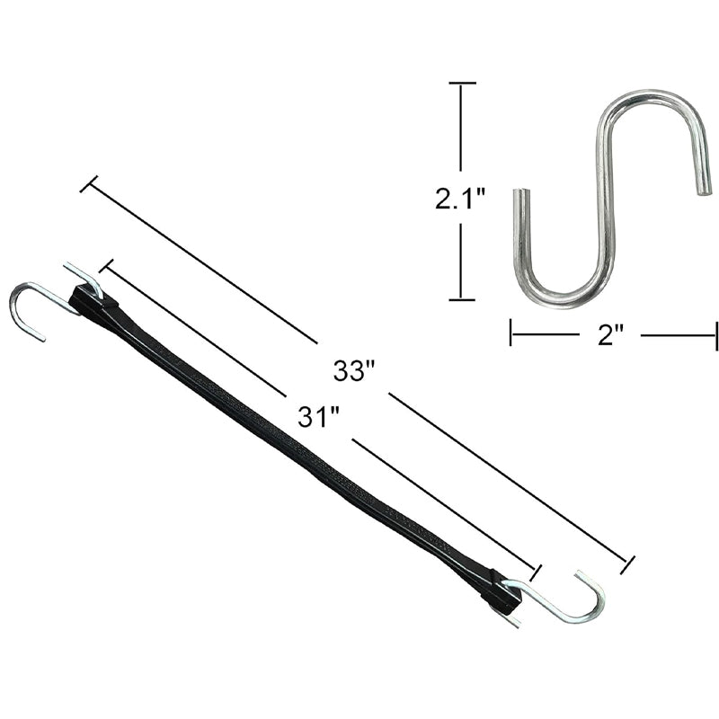 31" Rubber Bungee Cords 50pcs Heavy Duty EPDM Stretch Tie-Downs with Crimped S Hooks