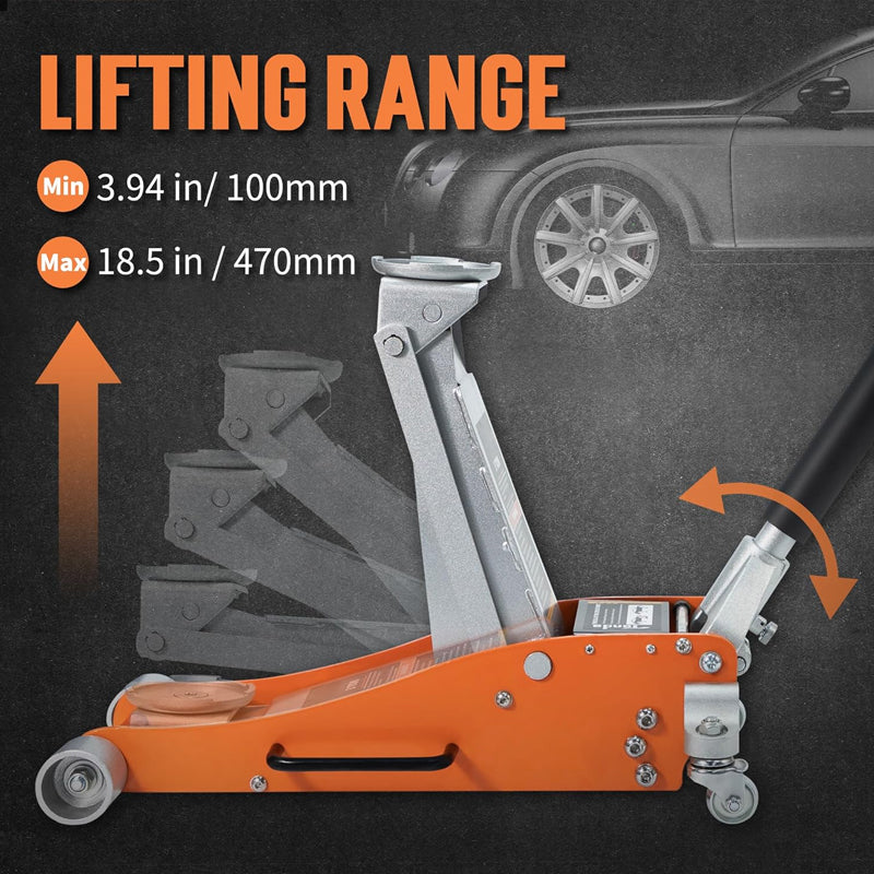 3 Ton Floor Jack Aluminum and Steel Low Profile Hydraulic Car Jack with Dual Pump System
