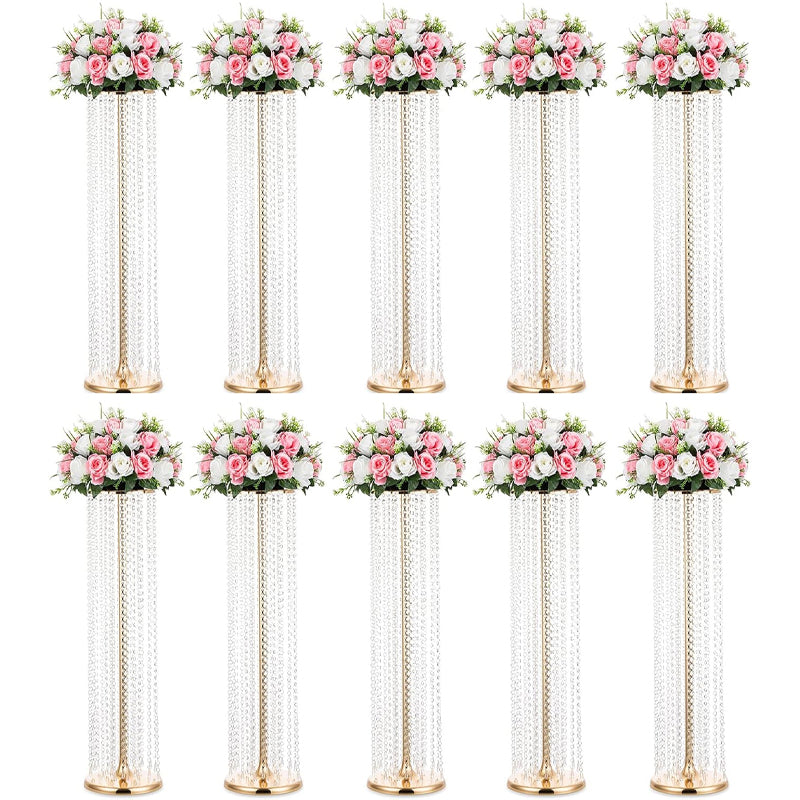 10PCS Crystal Wedding Flowers Stand 35.43inch Tall Centerpieces Flower Vases Party Tables Decorations